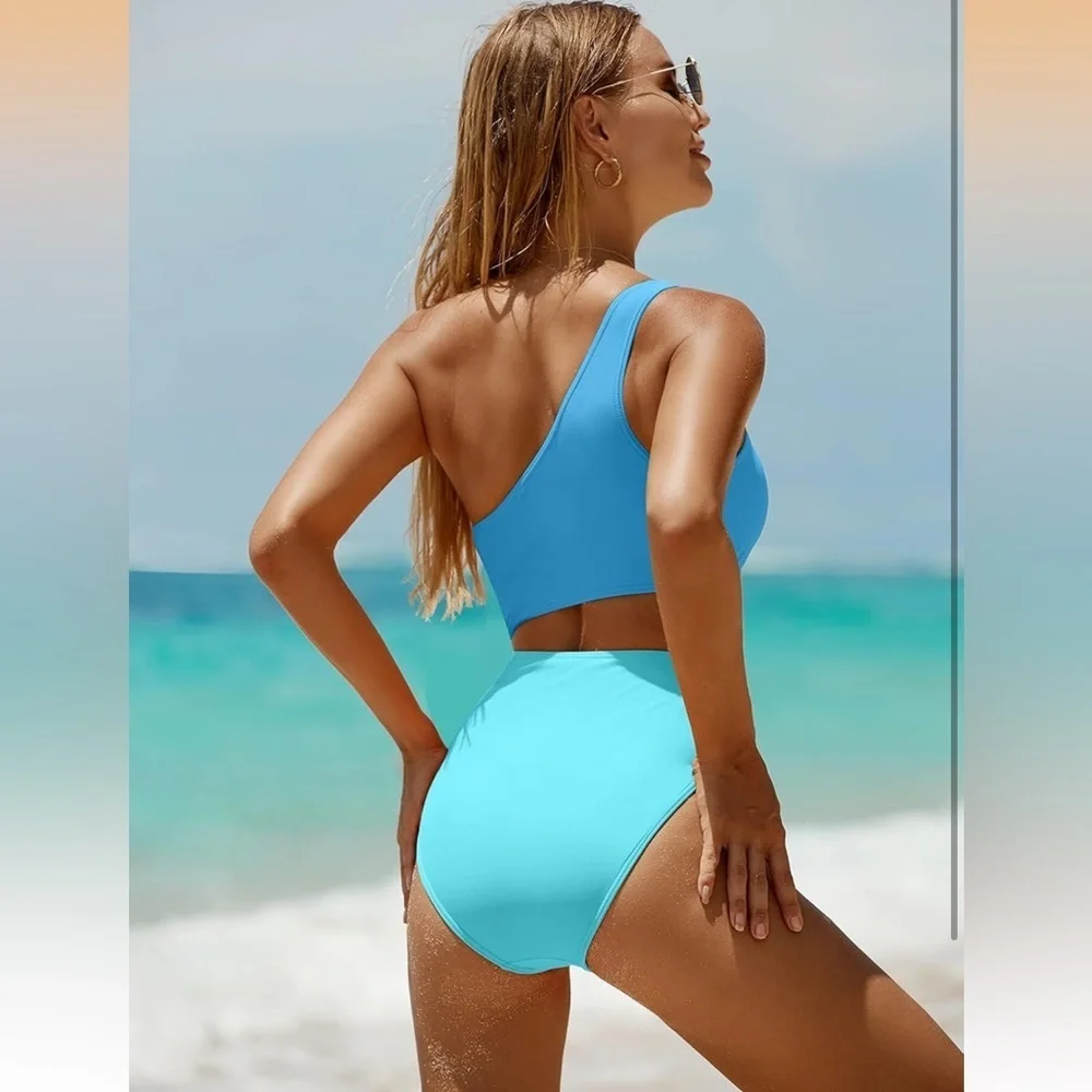 Yonique One Piece One Shoulder Swimsuit Cutout Swimwear Monokini S/276